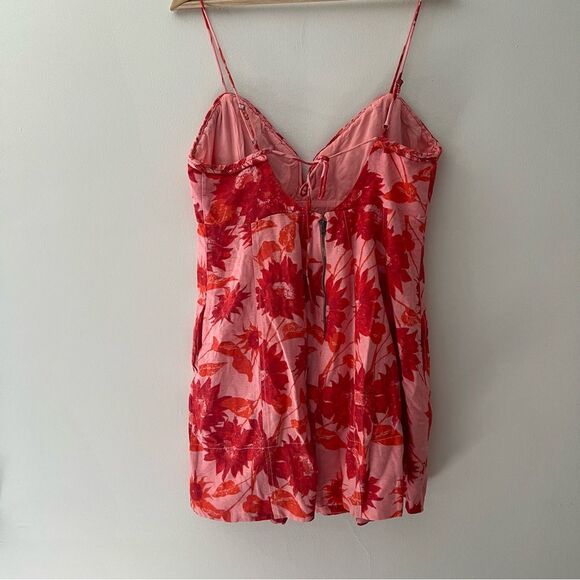 Free People Dress Altura Babydoll Minidress Floral Pink Red Size Large - Picture 8 of 16